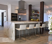 White Cabinets with a Gray Kitchen Island