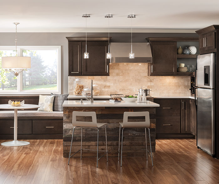 Dark Maple Cabinets In Casual Kitchen