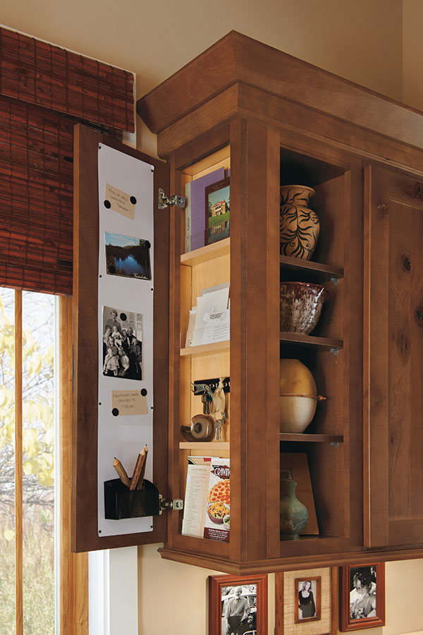 wall message center cabinet in cherry wood