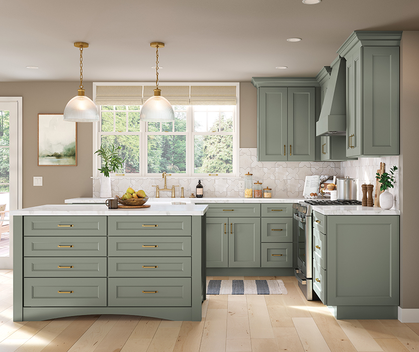 Fashionable Kitchen Cabinets in a Stylish Green Color