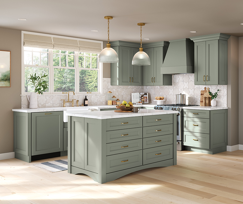 Fashionable Kitchen Cabinets in a Stylish Green Color