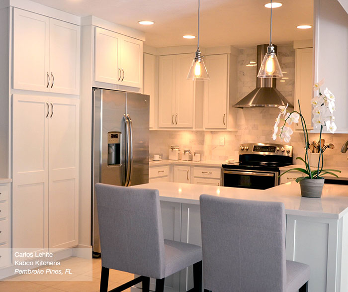 White Shaker kitchen cabinets in the Arbor door style